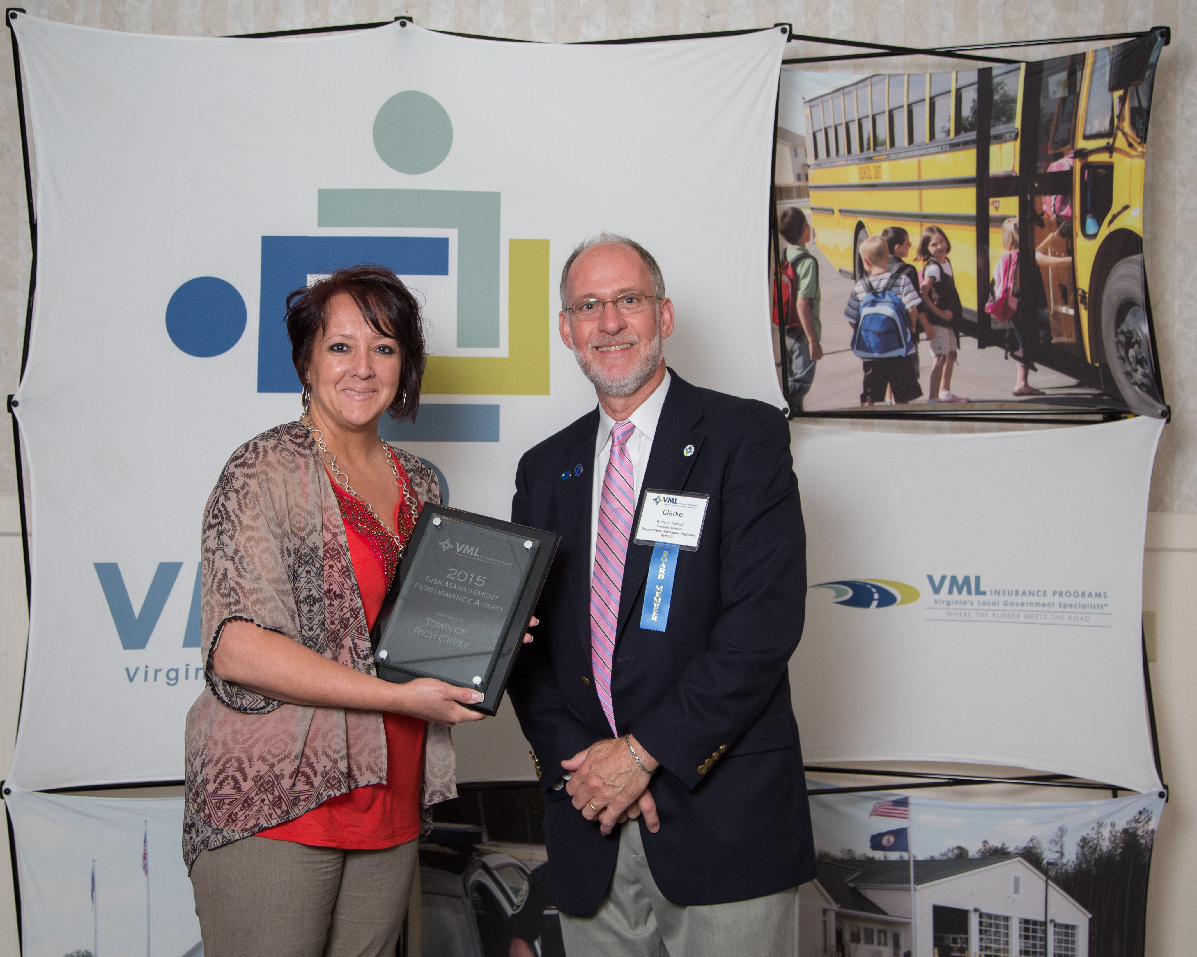 (L to R): Town of Rick Creek Town Clerk and Treasurer Pam Kantsios accepts the award with VMLIP Members’ Supervisory Board Member Clarke Wallcraft 