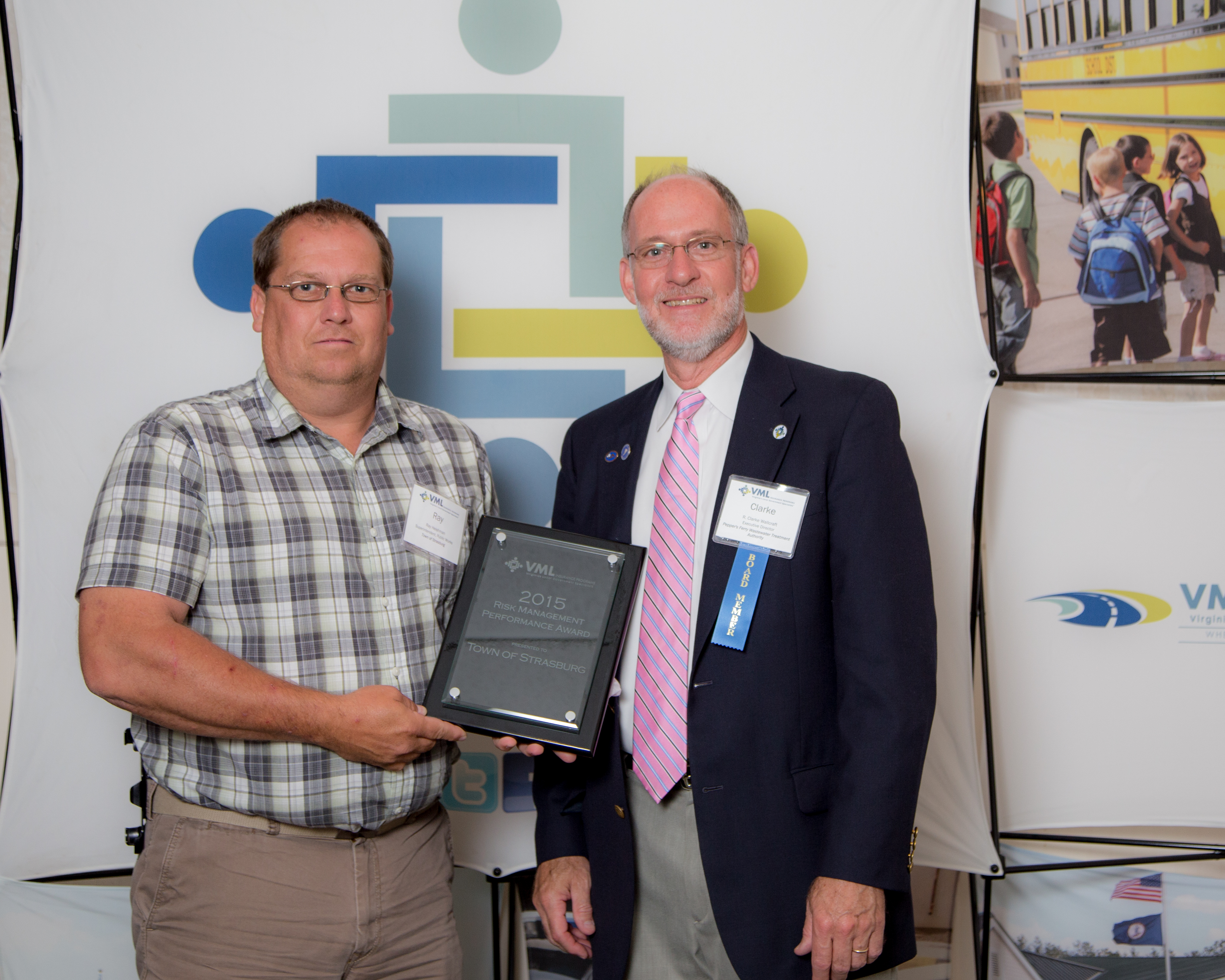 (L to R): Superintendent of Public Works, Ray Heischman, with the Town of Strasburg accepts the award with VMLIP Members’ Supervisory Board Member Clarke Wallcraft 